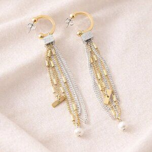 Anne Marie Chagnon Artisan Modernist VOLTAIRE Earrings Pewter, Gold